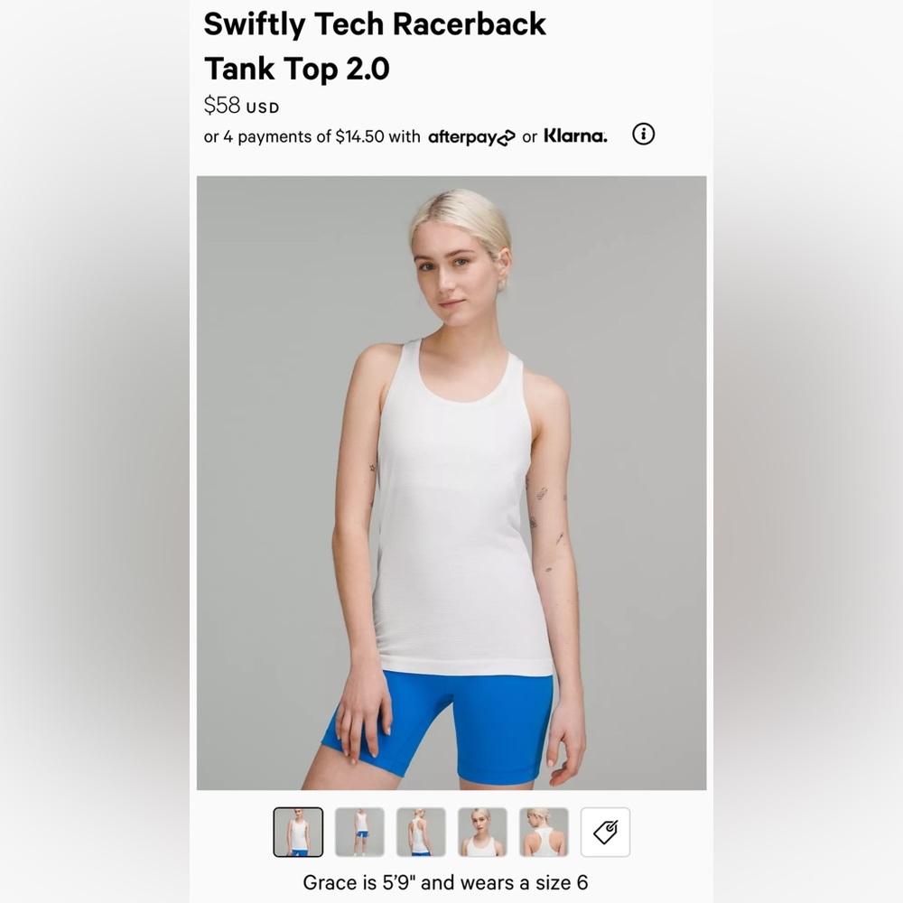 Lululemon Swiftly Tech Racerback Tank Top Size 4 white